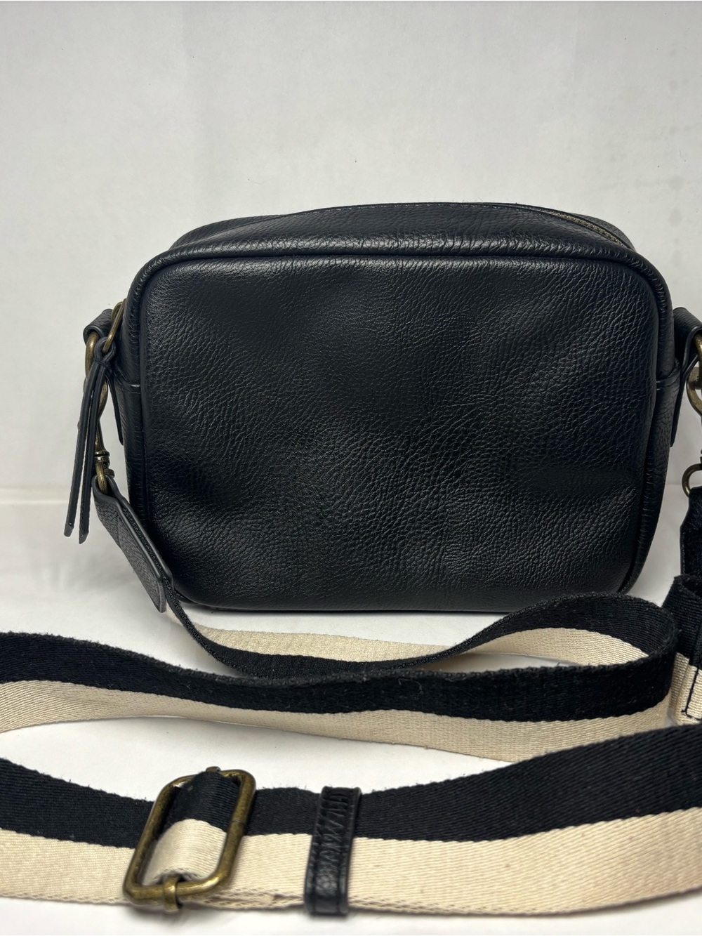Universal Thread Black Leather Crossbody Bag with Striped Canvas Strap